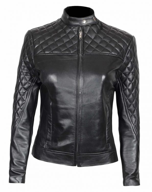 Ellen Slim Fit Ladies Black Quilted Leather Jacket