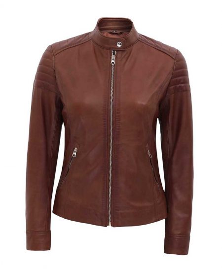 Carrie Brown Padded Slim Fit Leather Jacket Women