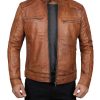 Benjamin Mens Brown Leather Cafe Racer Jacket