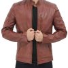 Mens Distressed Brown Leather Coat