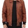 Edward Mens Tan Leather Jacket with Hood