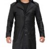 Shelby Mens Four Pocket Black Leather Shearling Lined Coat