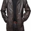 Johnson Mens Distressed Camel Brown Quilted Leather Jacket