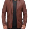 Samuel 2 Buttons Leather Mens Black Blazer Jacket