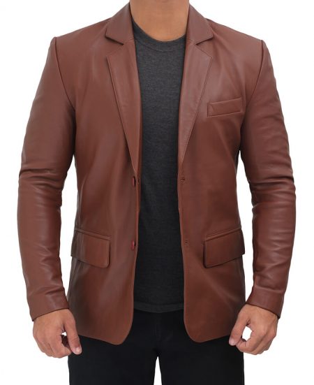 Glendale 2 Buttons Mens Brown Leather Blazer