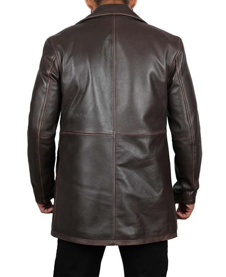Winchester Distressed Brown Leather Mens Rust Coat