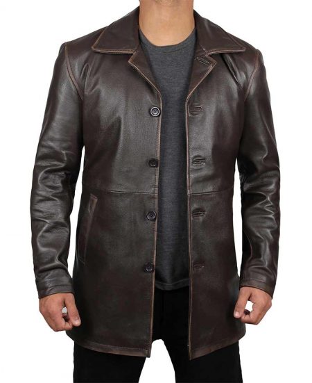 Dean Winchester Brown Distressed Jacket - 3/4 Length Winter Coat