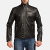 Austere Black Leather Biker Jacket