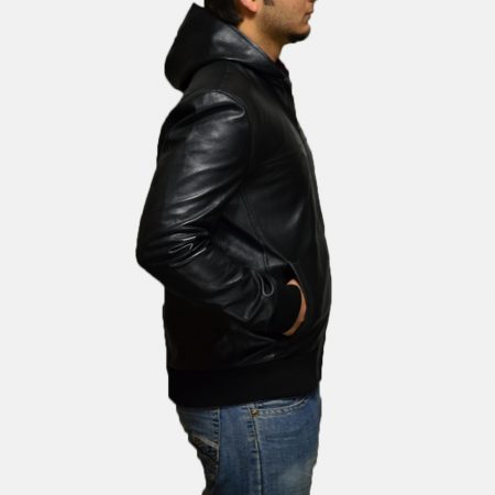 Nintenzo Black Hooded Leather Jacket