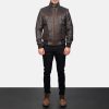 Agent Shadow Brown Leather Bomber Jacket
