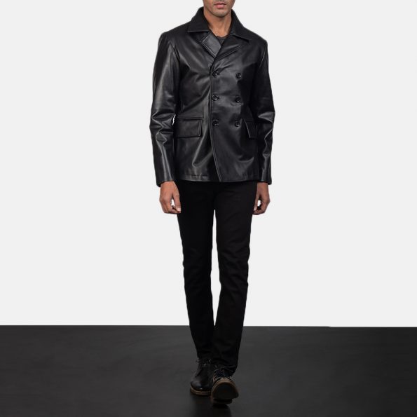 Mr. Bailey Black Leather Naval Peacoat