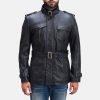 Leo Black Leather Coat